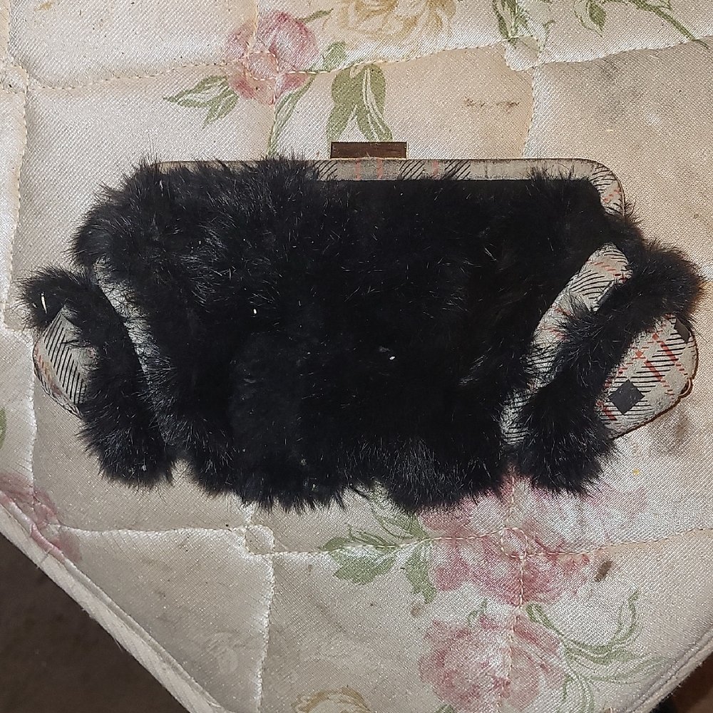 Chic Black Faux Fur Clutch